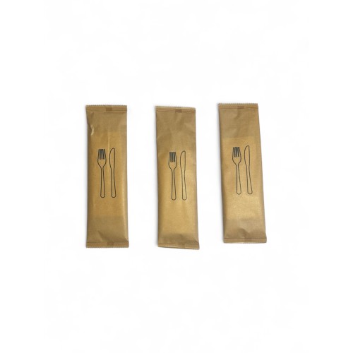 Κουβερ ξύλινο πιρούνι και μαχαίρι με χαρτ/τα λευκή